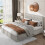 (150x200cm) Upholstered Bed with Hydraulic Lever, Linen, Grey 4