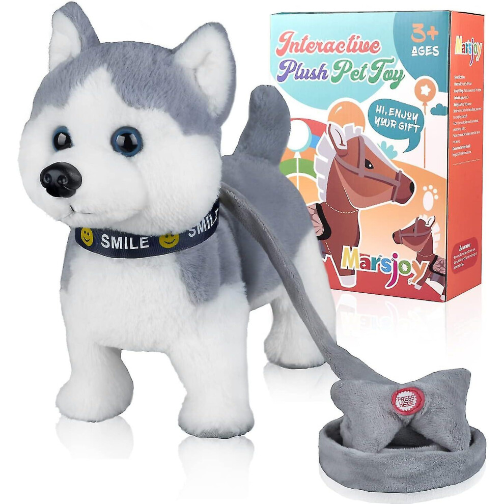 Husky Walking And Barking Puppy Dog Toy With Control Leash,realistic Wagging Tail Robot Interactive Musical Dancing Animated Plush Stuffed
