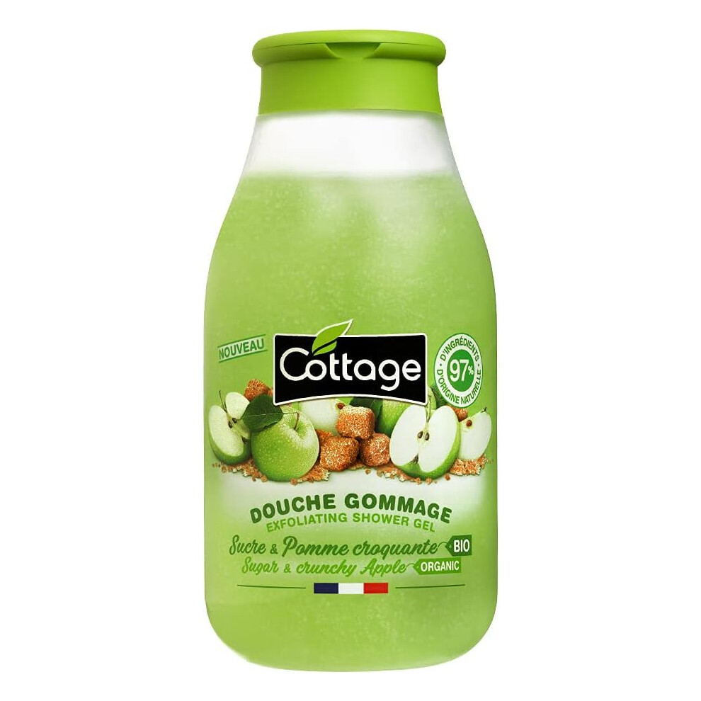 Cottage Exfoliating Shower Gel Sugar & Crunchy Apple Organic 270ml | Exfoliating Body Wash for Soft Skin | Refreshing Apple Scent