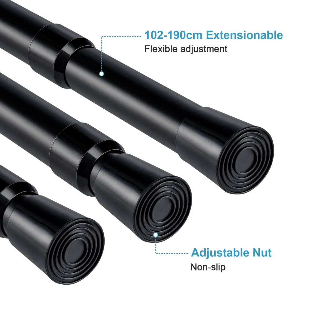 (Black 102-190cm) Telescopic Net Voile Tension Curtain Rail Pole