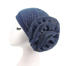 (Royal Blue) Womens Glitter Head Scarf Turban Cap Muslim Floral Hat