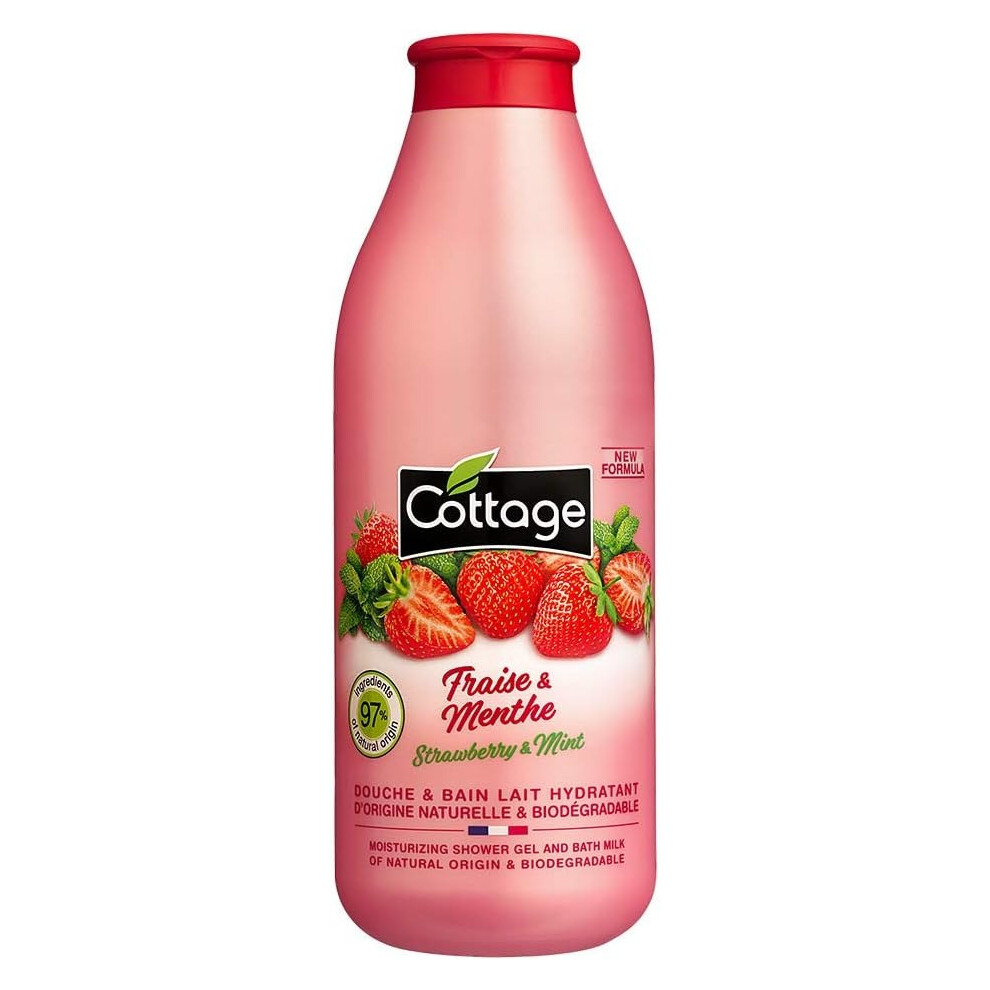 Cottage Strawberry & Mint Moisturizing Shower Gel & Bath Milk 750ml |Hydrating Body Wash |Nourishing Skin |Refreshing Strawberry & Mint Scent |Unisex