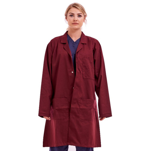 (S) Unisex Lab Doctors Coat Burgundy Warehouse Coat
