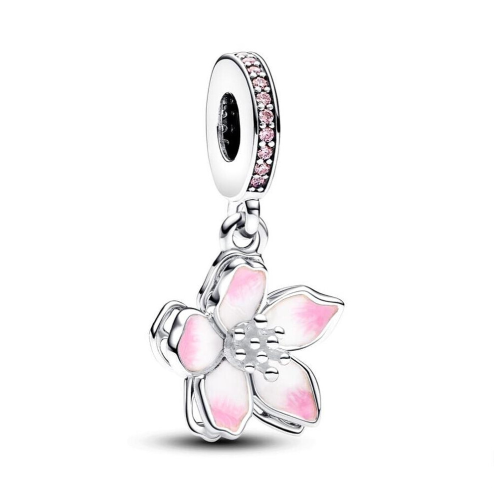 (SS1964) NEW Pink，Blue，Purple Daisy Flower Charm Cherry Blossom Dangle Bead Fit Original Pandora 925 Sterling Silver Bracelet DIY Jewelry