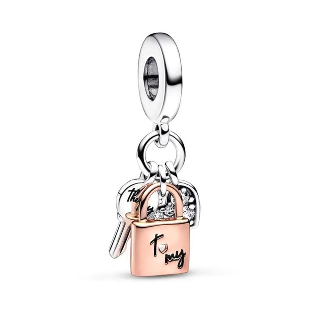 (SS1428) New Fine Rose Gold Lock Key Pendant Love You Heart Padlock Charm Beads Fit Original 925 Silver Pandora Bracelet DIY Jewelry Gift