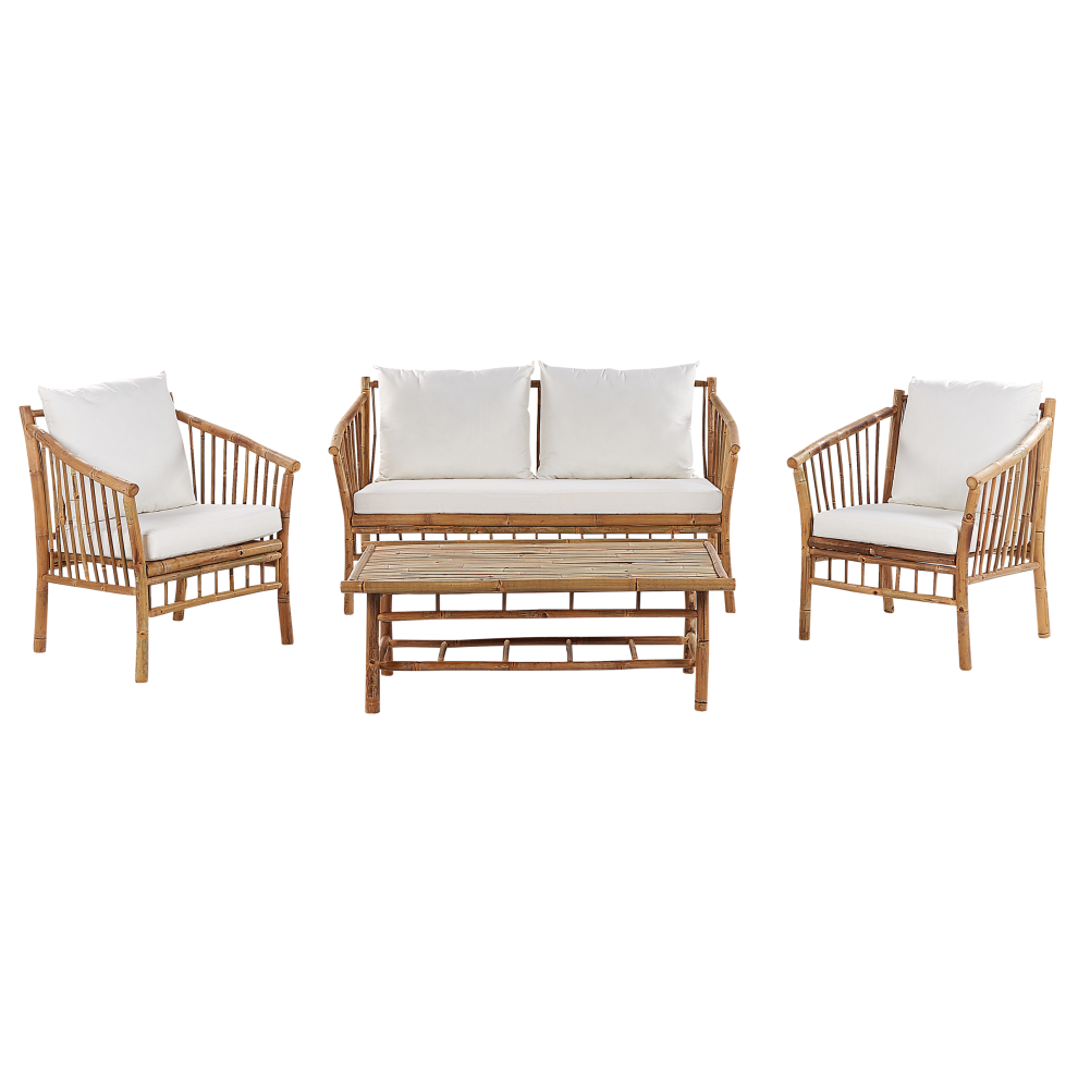 Garden Lounge Set with Table 4 Seater MAGGIORE Bamboo Wood Light Brown