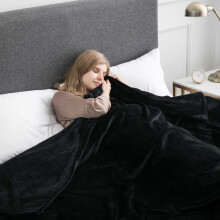 (Black, Super King: 230X270) Faux Fur Fleece Throw Warm Soft Mink Blanket