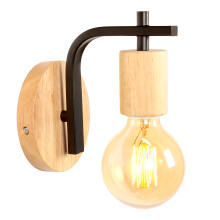 Vintage Indoor Wall Lights Wood and Metal Wall Light E27 Retro Wall Lamp for Bedroom, Hallway, Living Room (Black)