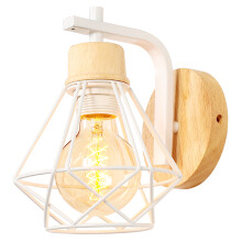16CM Vintage Wall Light, Retro Wood Iron Wall Lamp E27 Indoor Wall Light for Bedroom Living Room Hallway (White)