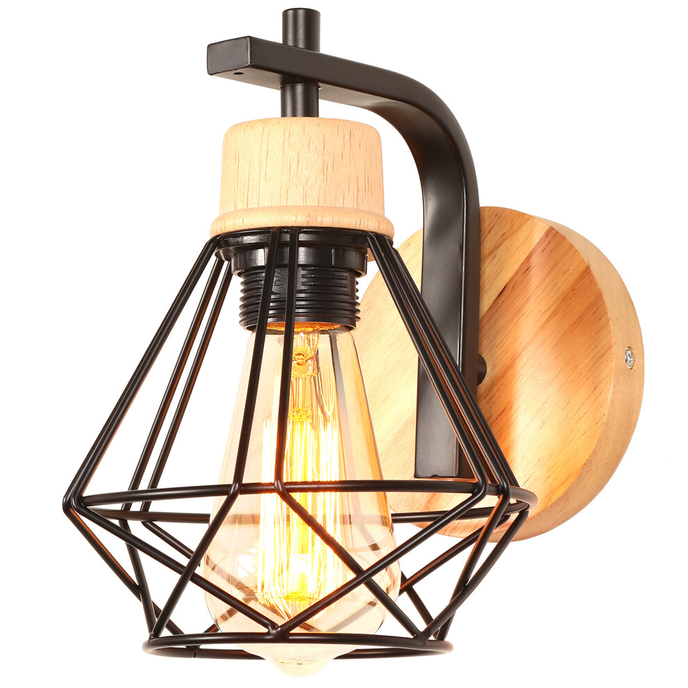 16CM Applique Murale Vintage, Lampe Murale Interieur En Fer Bois Rétro Luminaire E27 Éclairage Mural Pour Chambre Salon Couloir (Noir)