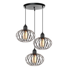 Vintage Pendant Light Retro E27 Pendant Lamp 3 Lights Indoor Pendant Light (Black) Round Metal Ceiling Light for Living Room Kitchen Bedroom