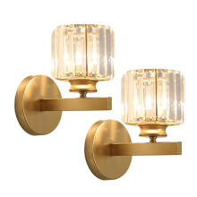 2PCS Retro Crystal Wall Lamps, Modern Gold Glass Sconce with E27 Socket for Hallway, Kitchen, Living Room