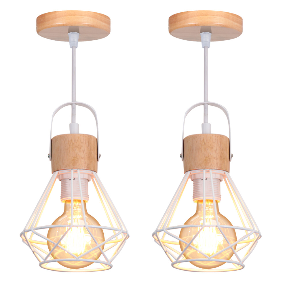 2PCS Retro Pendant Light Vintage Pendant Light Modern Ceiling Light Indoor Pendant Light White Metal Wood Pendant Lights