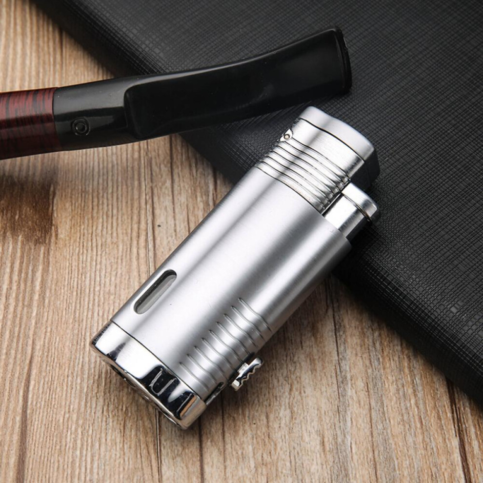 Yeuligo (Chrome Brushed) Metal Inflatable Three Straight Cigar Lighter Boutique Windproof Multifunctional Lighter Gift Wholesale