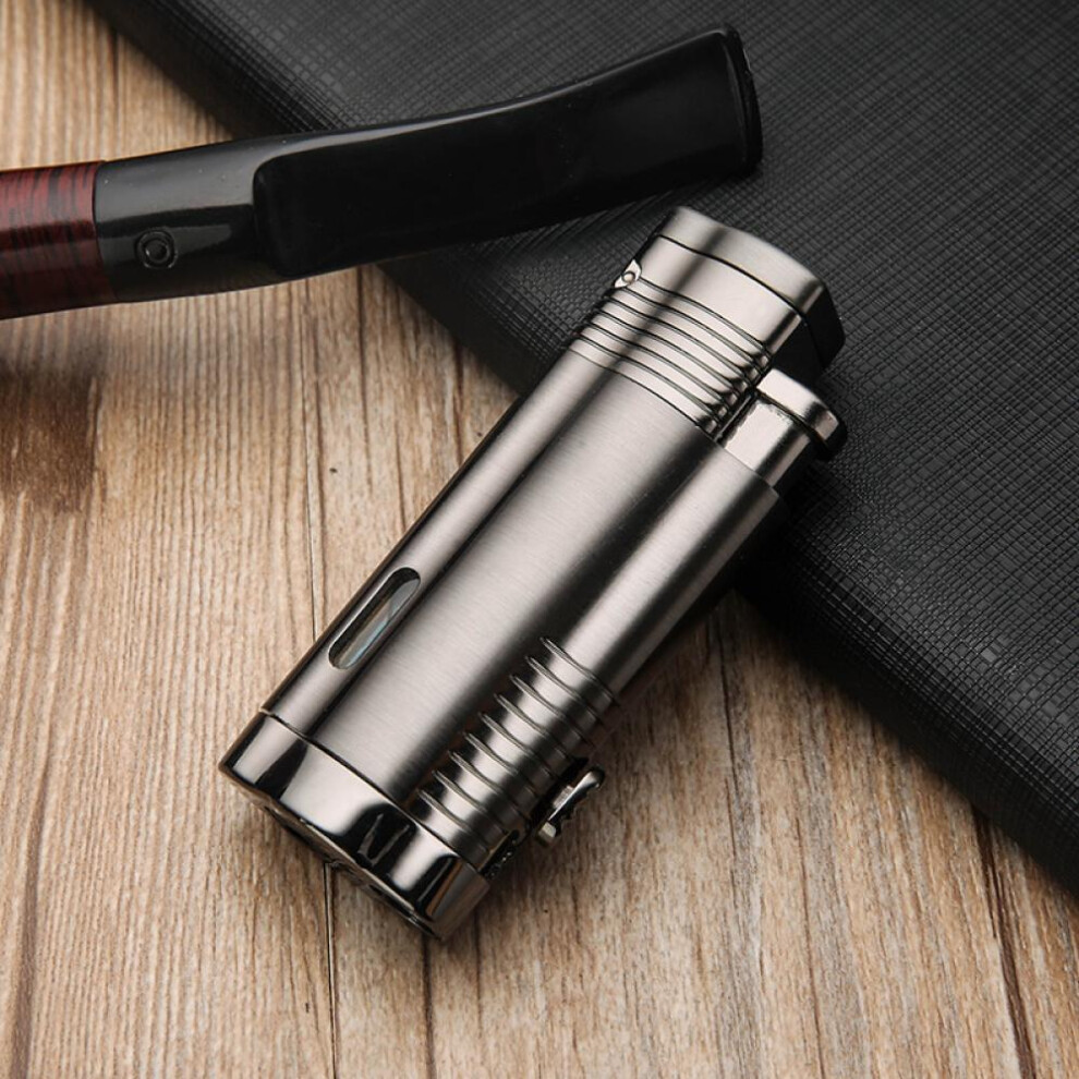 Yeuligo Black ( Brushed) Metal Inflatable Three Straight Cigar Lighter Boutique Windproof Multifunctional Lighter Gift Wholesale