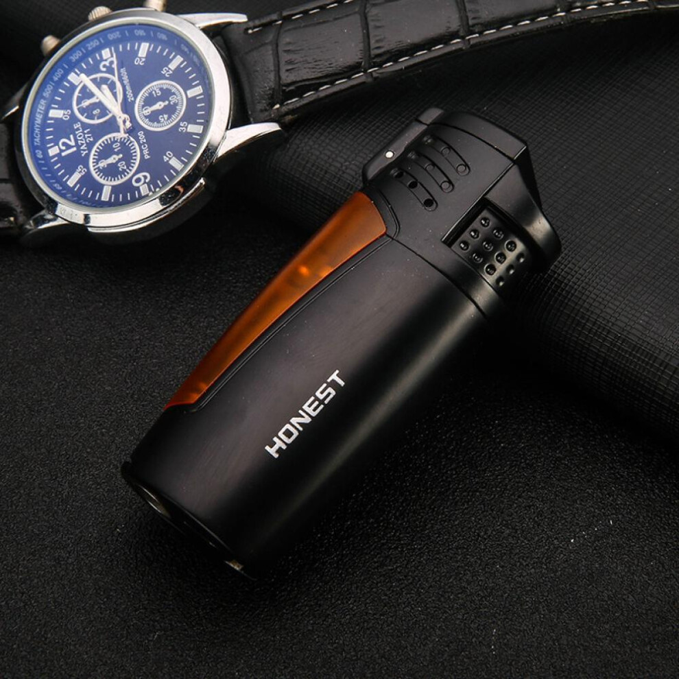 Yeuligo Black/Blue (Electrophoresis ) Personality Multi-Functional 3 Straight Fire Lighter Metal Inflatable Lighter With Cigar Drill Gift Wholesale