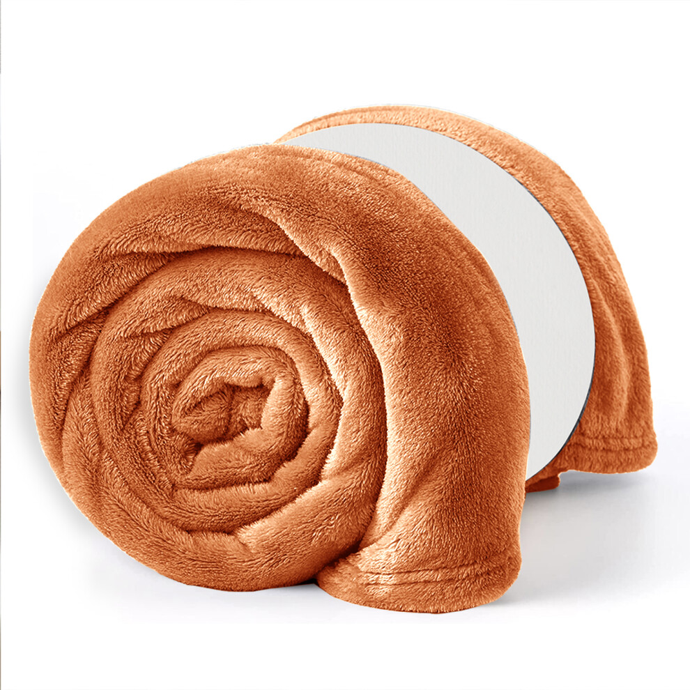 (Rust, Super King: 230X270) Faux Fur Fleece Throw Warm Soft Mink Blanket