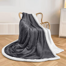 (Double Sherpa Blanket Throw) Grey Blankets Sherpa Fleece Luxury Thick Reversible Fluffy Warm Soft Throw Blanket For Sofa Bed Travel Couch