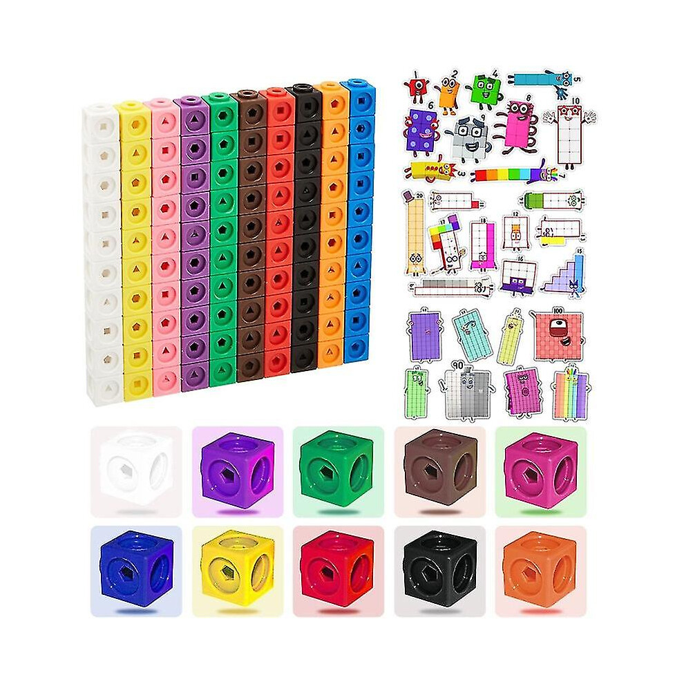100pcs Numberblocks Multilink Linking Counting Cubes Snap Blocks Teaching Mathematics Toys Stickers Educational Gift For Kids
