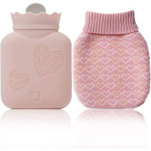 Silicone Hot Water Bottle Bag with Knit Coverfor Hot & Cold Therapies Back Pai Small (pink)