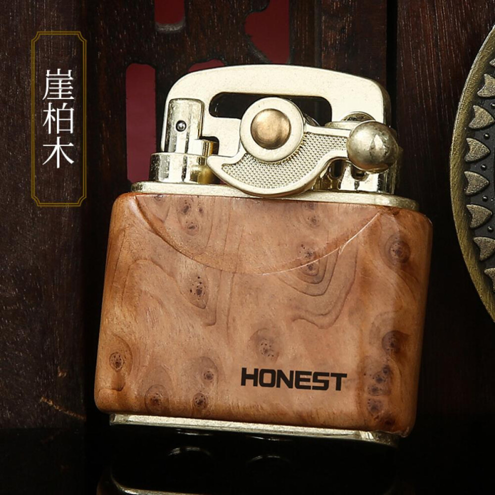 Yeuligo (Cedar Wood) New Ebony Kerosene Vintage Lighter Nostalgic Old-Fashioned Personality Press Ignition Men's Wood Lighter