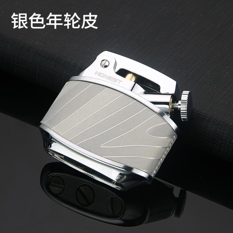 Yeuligo Silver ( Annual Ring Leather) New High-End Vintage Prepuce Kerosene Cigarette Lighter Creative Personality One-Click Ejection Cigarette Set