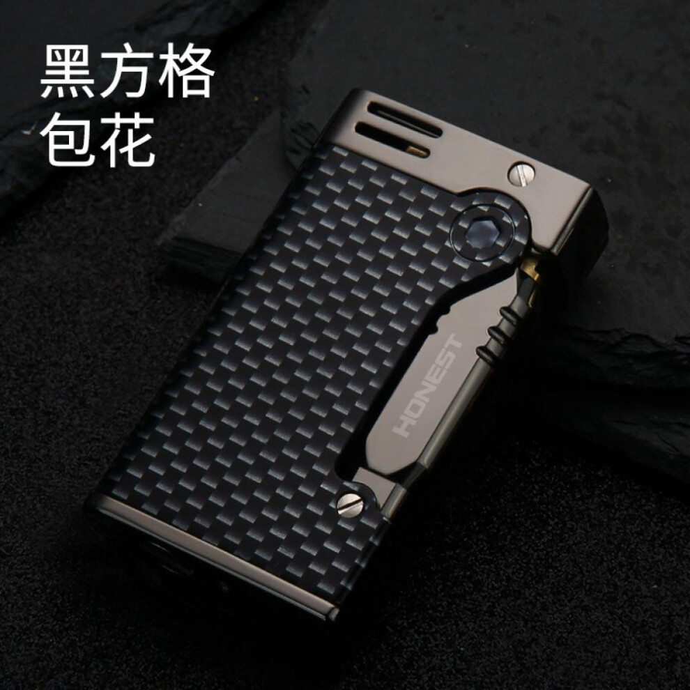 Yeuligo Black ( Grids) 2024 New Retro Side Kerosene Wheel Lighter Durable Metal Cigarette Lighter Creative Fashion Men's Smoking Utensils