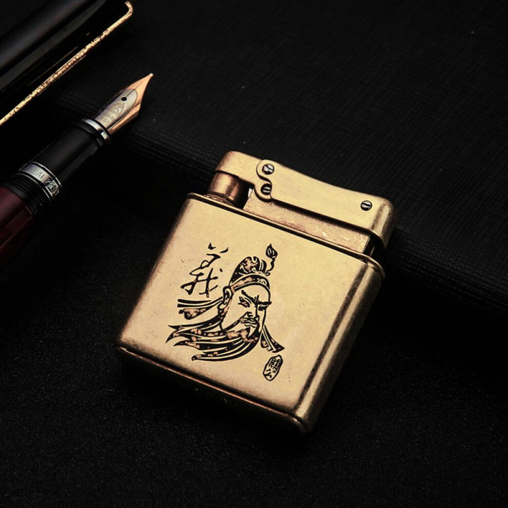 Yeuligo (45*40*10Mm, Guan Yu) Vintage Classic Brass Kerosene Grinding Wheel Lighter Gift Smoking Set Hot Sale Wholesale