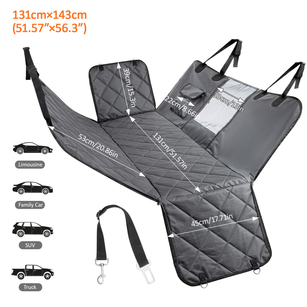 (Grey) Dog Car Seat Cover Hammock for Back Seat