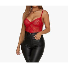 (S, red) Backless Women's Lace Bodysuit