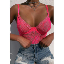 (S, rose Red) Backless Women's Lace Bodysuit