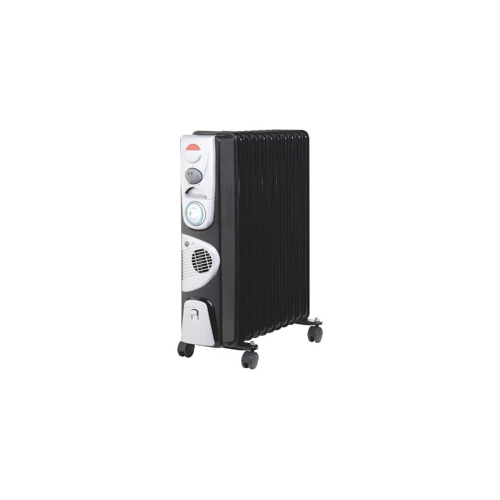 Garden mileÂ® 2500w 11 Fin Black Oil Filled Radiator With 24hr Timer & 3 Heat Settings Large Portable Energy Efficient Electric Heater Floor Standing.