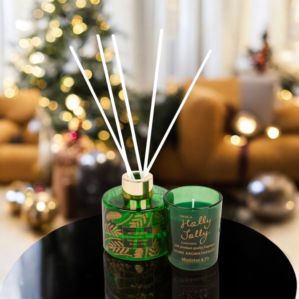 B&Q - Urbnliving 80Ml Mistletoe & Fir Reed Diffuser Christmas Tree Box Gift Home Aromatherapy Fragrance Set - Image 2