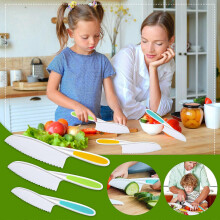 3 Piece Kids Kitchen Baking Knife Set, Safe To Use, Firm Grip, Serrated Edges, Kids Knife, Protects Little Chef's , Perfect for Cutting Food And Veget