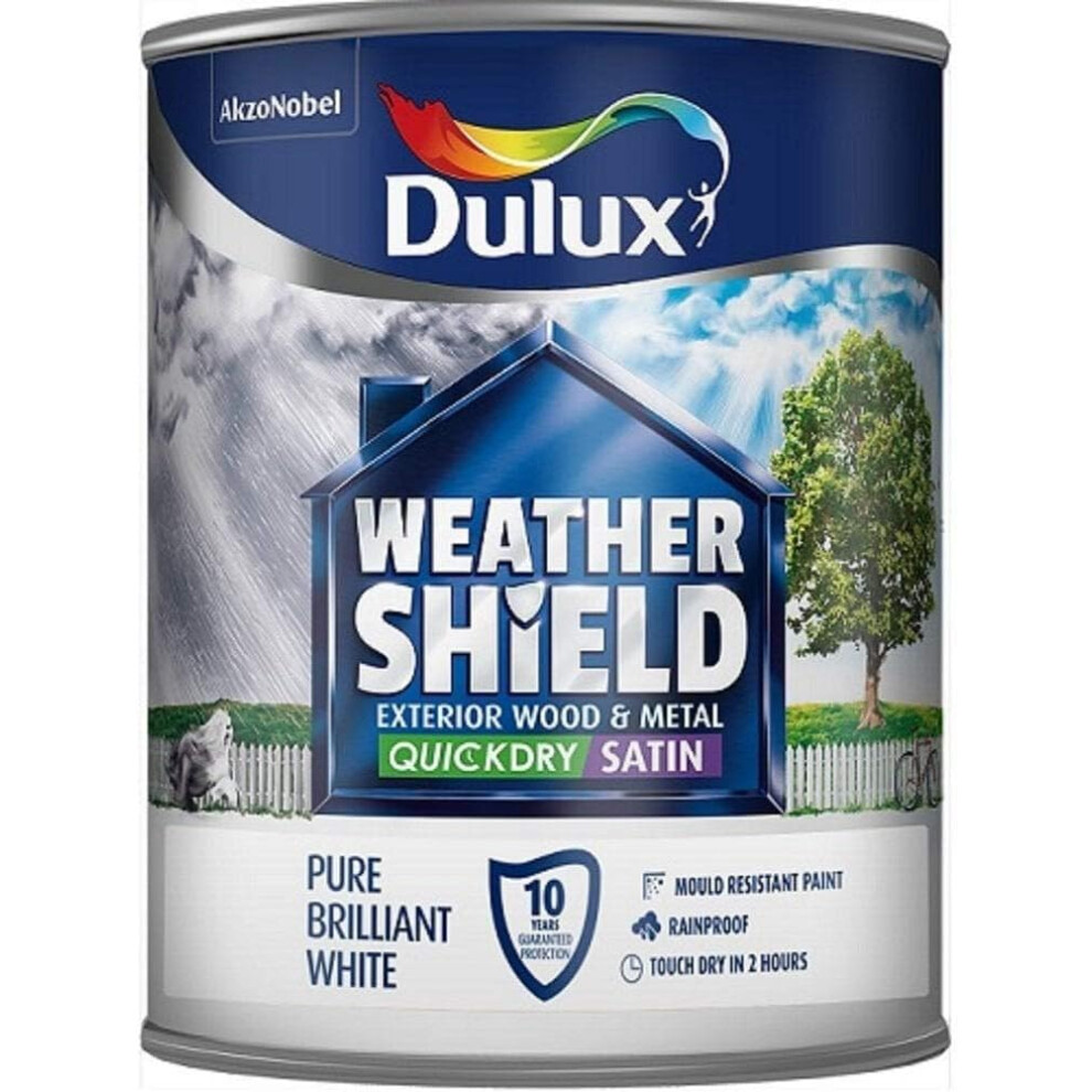 Dulux Weather Shield Quick Dry Satin Paint, 750 ml Pure Brilliant White