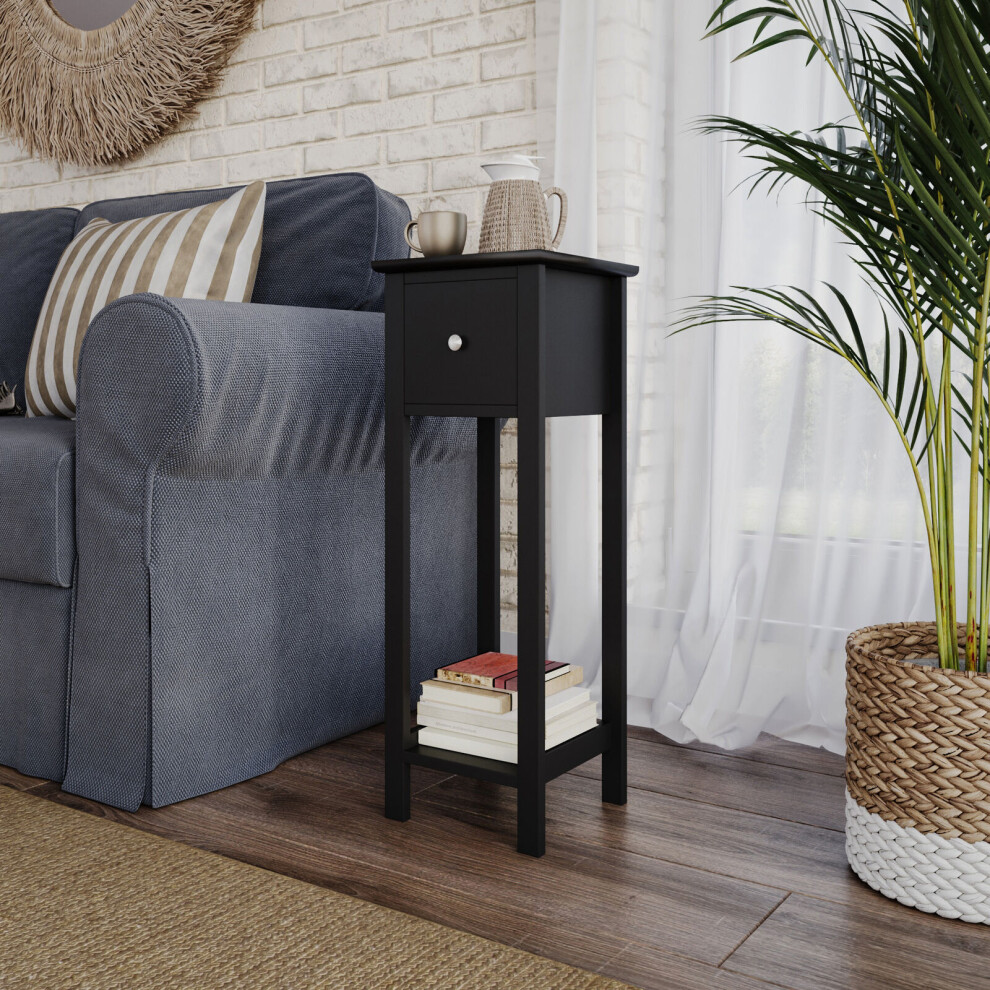 (Black, 1) Slim Bedside Nightstand Table 1 Storage Drawer Sofa Side Unit Bedroom Furniture