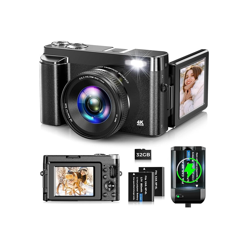 Oiadek Digital Camera, 4K 48Mp Autofocus Vlogging Camera