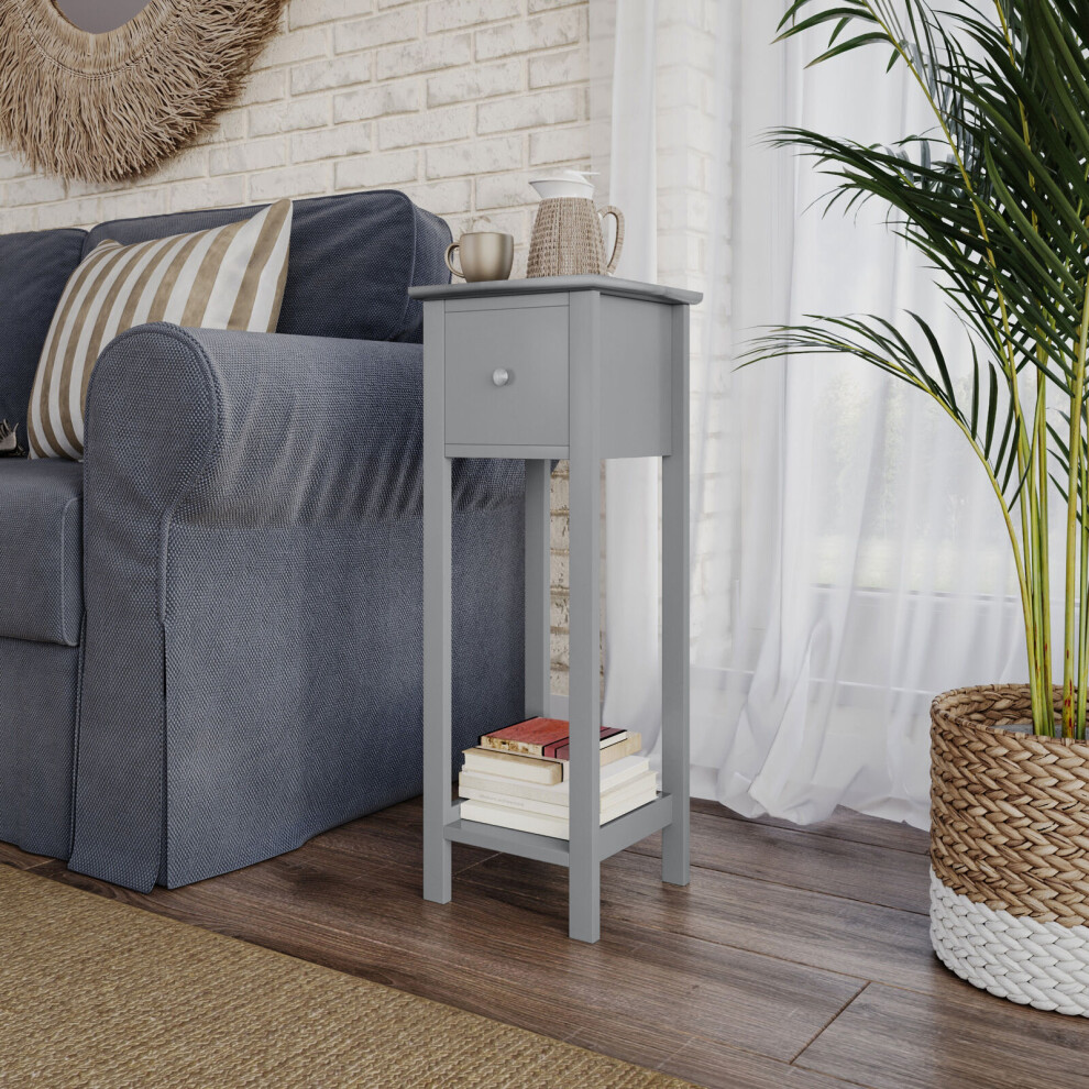 (Grey, 1) Slim Bedside Nightstand Table 1 Storage Drawer Sofa Side Unit Bedroom Furniture