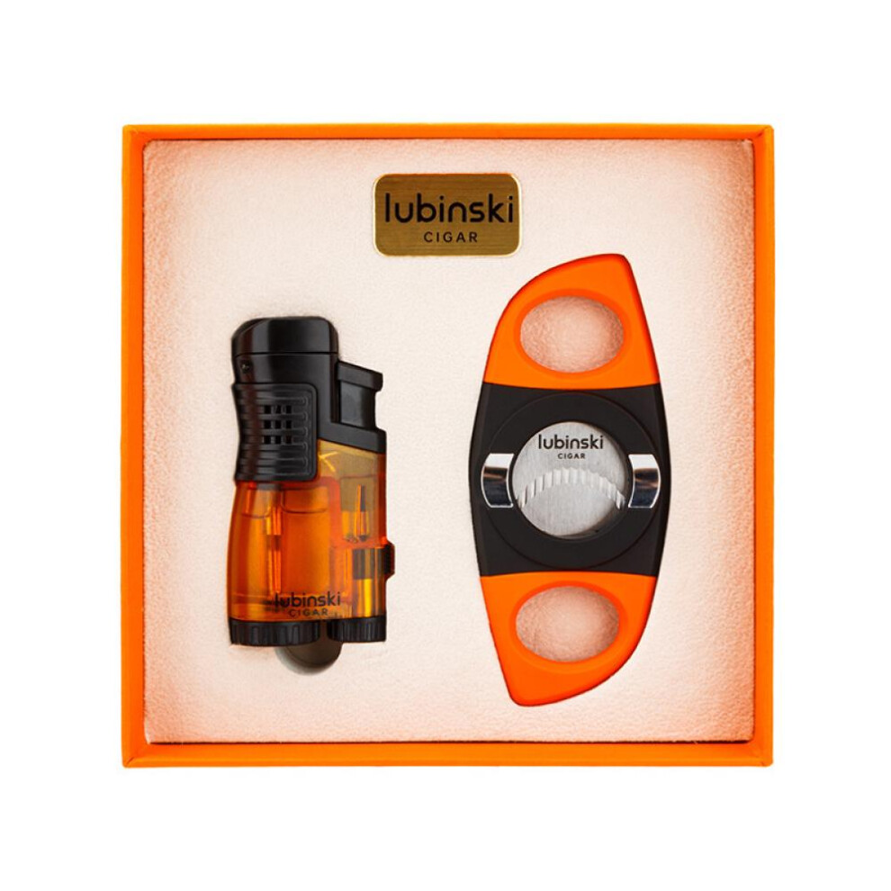 Yeuligo Orange (Orange) Cigar Suit Lighter Cigar Cutter Two-Piece Set Three Direct Punching Windproof Lighter Rubinski
