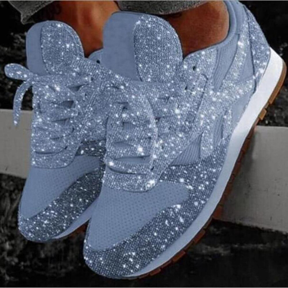 (blue, 36) Women Casual Glitter Shoes  Flat Shoes Ladies  Shoes Lace Up Sneakers Outdoor Running Shoes