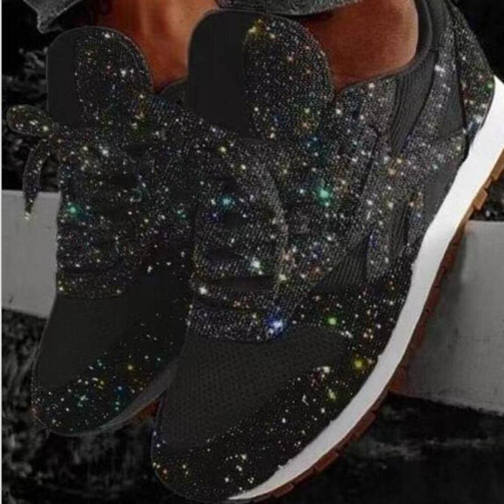 (black, 40) Women Casual Glitter Shoes  Flat Shoes Ladies  Shoes Lace Up Sneakers Outdoor Running Shoes