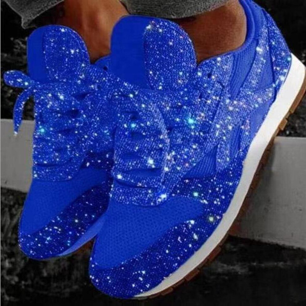 (navy, 35) Women Casual Glitter Shoes  Flat Shoes Ladies  Shoes Lace Up Sneakers Outdoor Running Shoes