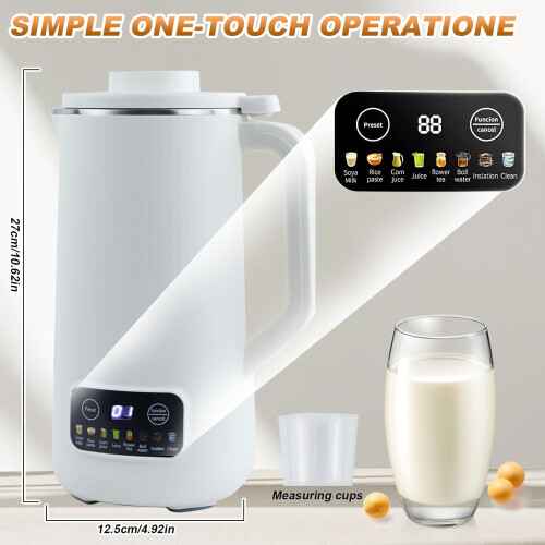 (White) Soymilk Maker, 20oz Automatic Nut Milk Maker with 10 Blades, Smart Hot and Cold with Delay Start/Keep Warm/Self Cleaning/Filter Function (White) 1