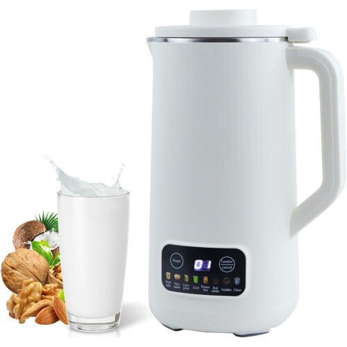 (White) Soymilk Maker, 20oz Automatic Nut Milk Maker with 10 Blades, Smart Hot and Cold with Delay Start/Keep Warm/Self Cleaning/Filter Function (White)
