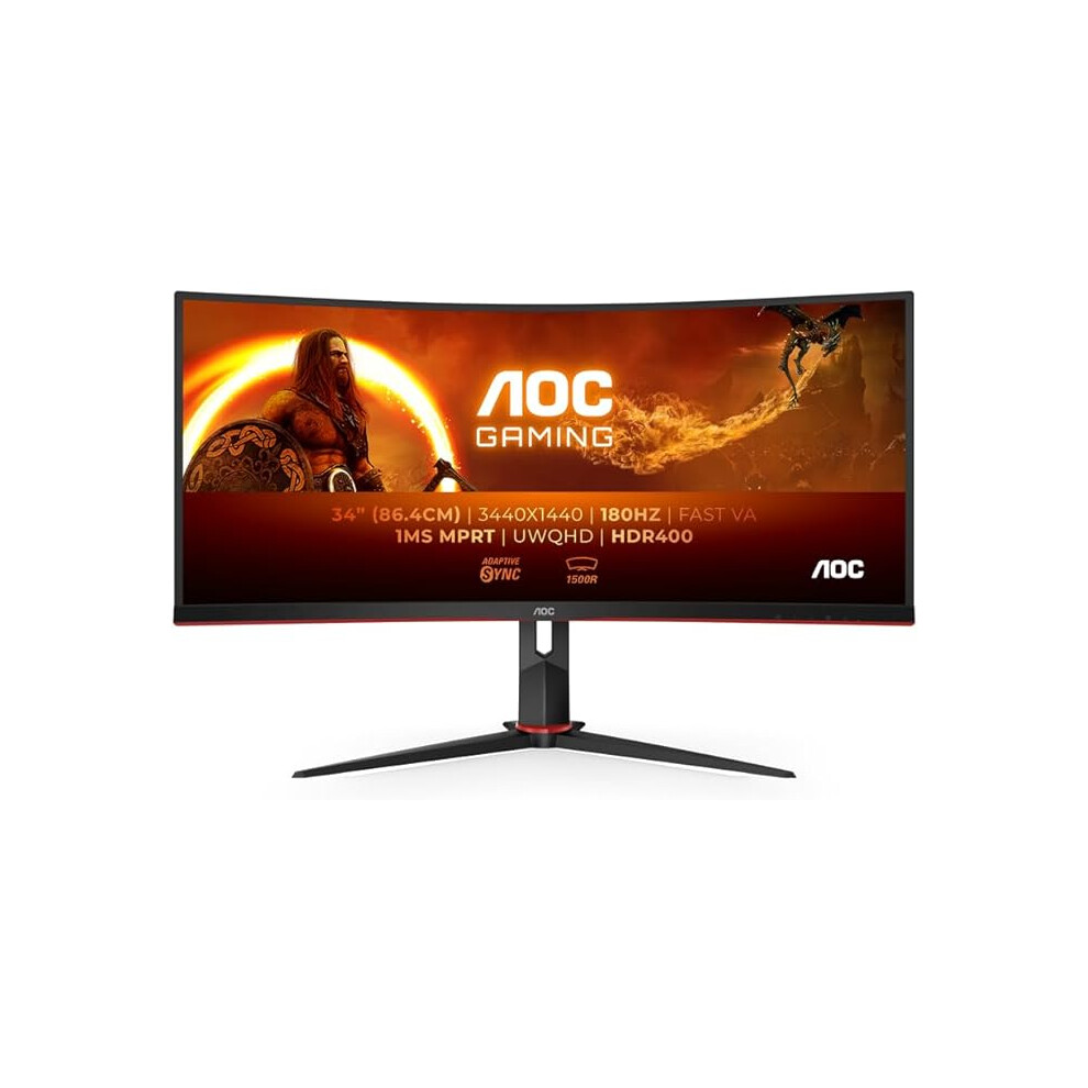 Aoc 34 Inch Gaming Wqhd Curved Monitor,180Hz, Fast Va, 1Ms Gtg, Freesync Premium, Hdr400, Height Adjustable Stand (3440X1440, Hdmi, Displayport, Usb Hub)