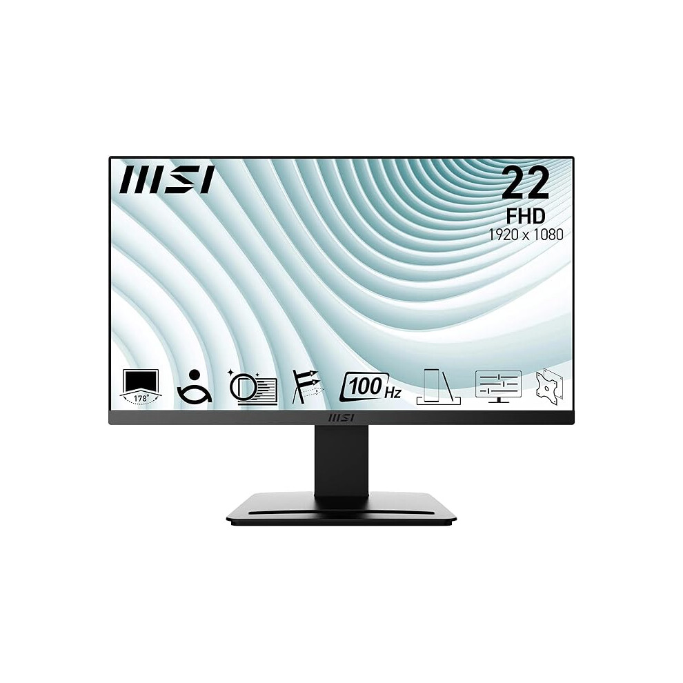 MSI PRO MP223 22.3 Inch Monitor, Full HD (1920 x 1080), 100Hz, VA, 4ms, FreeSync, HDMI, VGA, Anti-Glare, Anti-Flicker, Less Blue light, TÃV Certified