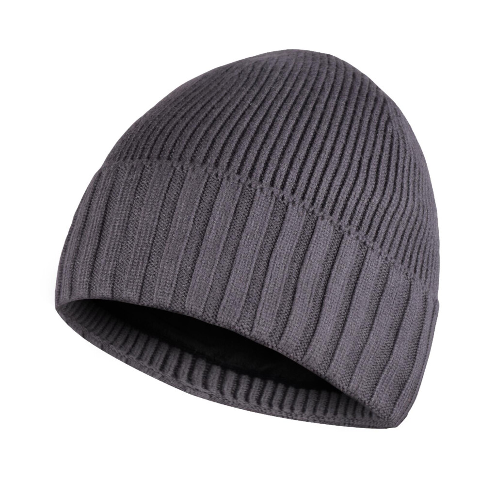 (Charcoal) Mens Winter Hat Strechable Soft VelvetLined Beanie