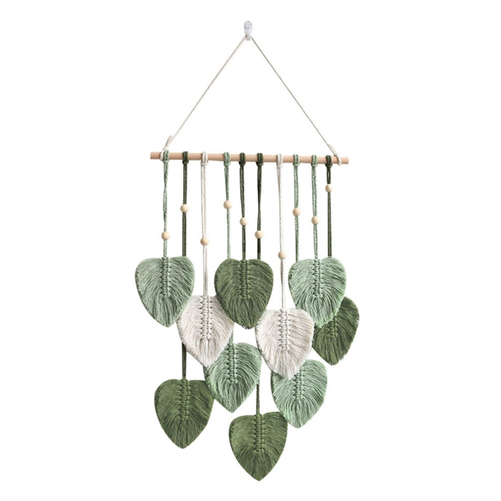 Handwoven Leaf Tapestry Exquisite Wood Beads Vintage Wall Hanging-B