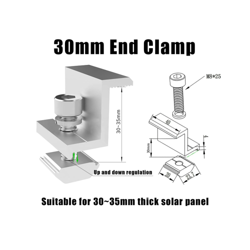 Kit de abrazadera de extremo de soporte de módulo solar de 4 piezas, abrazadera de panel solar, 30 mm 1