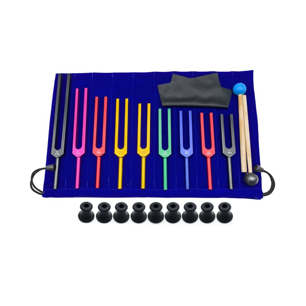 9 Pieces of Colorful Solfeggio Aluminum Alloy Tuning Forks, Black